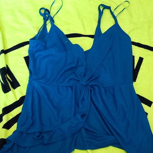 Express Tops - EXPRESS One-Eleven Teal Modern Rib Knot Front Tank